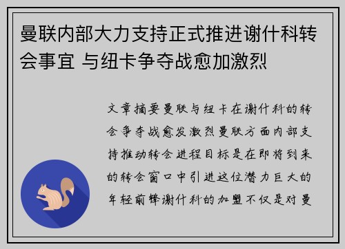 曼联内部大力支持正式推进谢什科转会事宜 与纽卡争夺战愈加激烈
