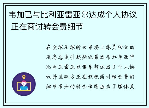 韦加已与比利亚雷亚尔达成个人协议 正在商讨转会费细节